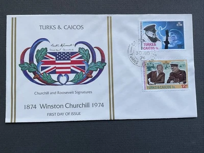 1974 Turks & Caicos Islands FDC Stamp Cover 'Winston Churchill' Centenary. - Image 1 of 2