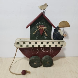Primitive Wood Noah’s Ark S.S. Noah Folk Art Pull Toy Rustic Country Décor READ - Picture 1 of 5