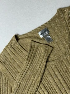 Chico's Ribbed Metallic Gold Long-Sleeve Sweater Size 0 - Picture 1 of 9