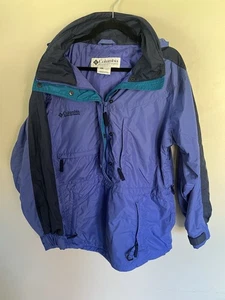 VTG Columbia Womens Blue Color Block Winter Jacket Large Coat Pockets Zip Hood - Picture 1 of 10