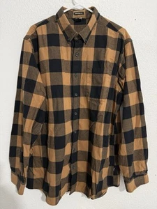 Eddie Bauer Mens XLT Black Brown Plaid Long Sleeve Button Front Flannel Classic - Picture 1 of 10