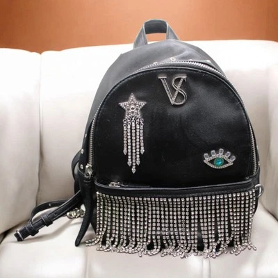 Victoria's Secret Rhinestone Black Bling Fringe Small City Backpack Evil Eye - Image 1 of 4