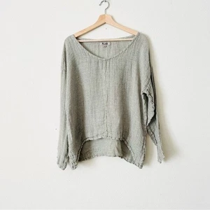 Flax MEDIUM 100% linen green woven knit blouse - Picture 1 of 6