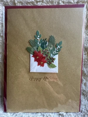 Papyrus Christmas Card  2021  3D Die Cut Poinsettia Greenery in Envelope Lovely - Image 1 of 3