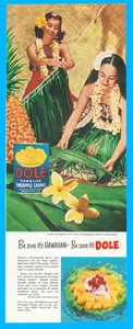 Dole Pineapple Hawaii island girls grass skirt salad recipe print ad 1954 - Picture 1 of 3