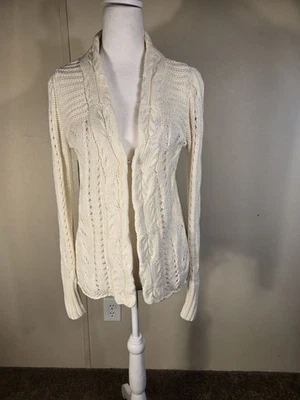 DKNY Women M Open Knit Cardigan Crochet  Sweater  Full Sleeve Cream - Image 1 of 4