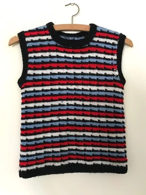 Vintage 70s Striped Knit Tank Top Sleeveless Jumper Sweater | XS 6 8 - Image 1 of 4