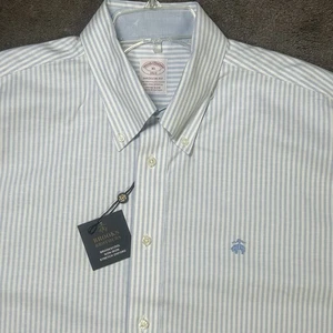 NWT BROOKS BROTHERS Brookscool Blue White Stripe Oxford Cloth Sz L Madison Shirt - Picture 1 of 10
