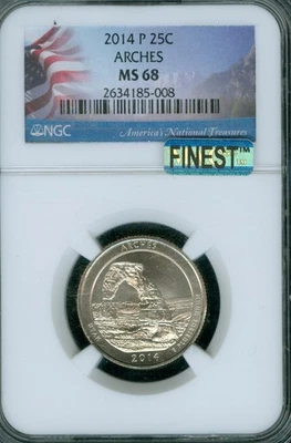 2014 P ARCHES FLAG QUARTER NGC MS68 PQ MAC FINEST GRADE & SPOTLESS . - Image 1 of 2