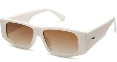 Beige Tint Retro Trendy Rectangle Men Women Cool Rave Y2K Fashion Sunglasses - Image 1 of 4