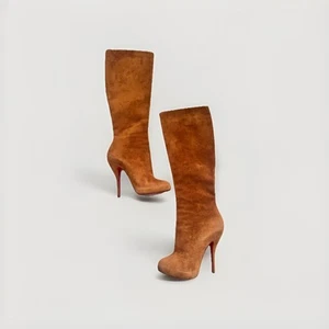 CHRISTIAN LOUBOUTIN Brown Suede Leather Bianca Botta High Heels Platform - Picture 1 of 8