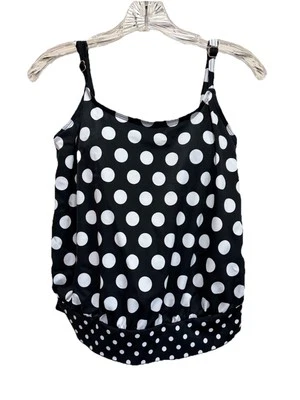 Sujetador Liz Claiborne Tankini Top Negro/Blanco Polkadot Incorporado Talla 10 Correas Ajustables Foto 1 de 4