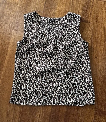 Talbots Women White Black Brown Cheetah Animal Print Sleeveless Blouse M - Image 1 of 4