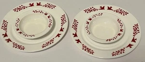 Vintage Hazel Atlas Red Bird Set Of 2 Plates And 2 Bowls Milk Glass EUC - Picture 1 of 9
