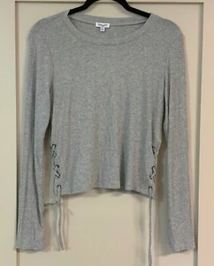 NWT Women’s Splendid Long Sleeve Lace Up Sides Ribbed Crop Top SZ L Gray Free SH - Picture 1 of 4