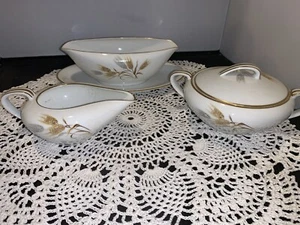 MCM Noritake China Wheaton Gravy Boat Cream Sugar Set Gold Trim Japan 1953-1967. - Picture 1 of 7
