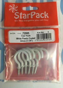 Cup Hook White Plastic Coated 32mm Hanging Screw-in Wall Door Coat Hat DIY X 6 - Picture 1 of 2