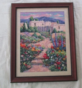 Framed SOUTHWEST GARDEN Sunset Needlepoint Wall Hanging Picture 17 x 21 - Picture 1 of 4