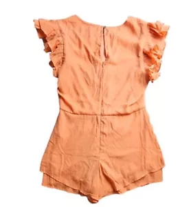 Short She + Sky Romper Donna M Peach Manica Arricciata Coquette Cochella Sassy - Foto 1 di 15