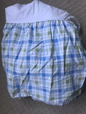 FALDA DE CAMA TAMAÑO COMPLETO Pottery Barn Niños-Falda de cama azul verde a cuadros algodón percal Foto 1 de 4