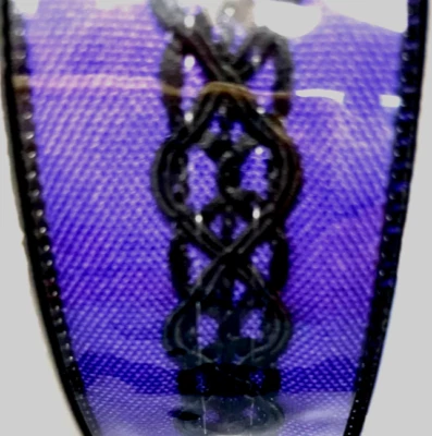 Black Cording on Purple 1.5" by 2 yards Wired Ribbon Canvas Halloween Everyday - Image 1 of 4