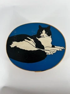 3 Vtg Cat Hand Painted Graduated Stacking Boxes Oval Wooden Storage w Lids - Picture 1 of 9