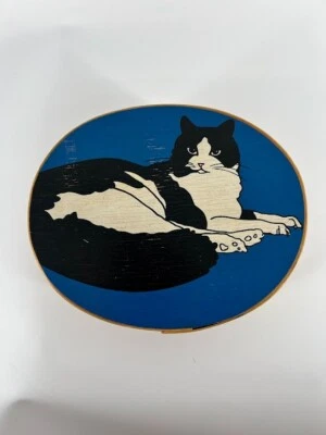 3 cajas apilables graduadas pintadas a mano para gatos de colección almacenamiento de madera ovalada con tapas Foto 1 de 4