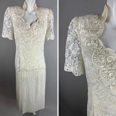 Vestido De Colección Scott McClintock Años 80 Marfil Encaje Boda Casa Núcleo Talla 10 Foto 1 de 4
