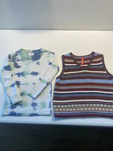 Two Hanna Andersson Toddler Boys Size 90/3T Long Sleeved Tie Dye Top, Knit Vest - Picture 1 of 9