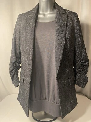 H&M Black & White Tweed Blazer With 3/4 Ruched Sleeve Sz 6 - Image 1 of 4