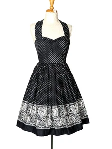 Beautiful Vintage 50's Style Polka Dot Floral Border Halter Dress Sz. S / 6 - 8 - Picture 1 of 4