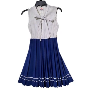 Vintage K.L.L. Pleated Sailors Dress Size 12 Bow Collar Striped Sleeveless Girls - Picture 1 of 9