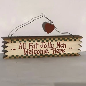 Letrero vintage "All Fat Jolly Men Welcome Here" • Decoración de pared navideña - Imagen 1 de 5