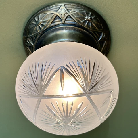 1910’s Beardslee Antique Flush Mount Wheel Cut Starburst Shade - Restored! Cover