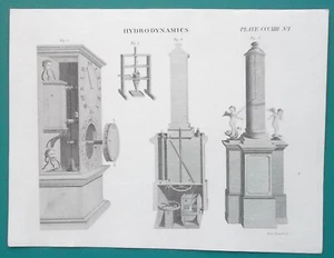 HYDRODYNAMICS Water Clocks Clepsydra - 1817 Antique Print - Picture 1 of 2