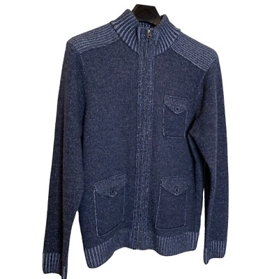 Blue Pronto Uomo Sweater Mens XL Wool Full Zip 3 Pockets Ribbed Waist Sleeves - Image 1 of 4