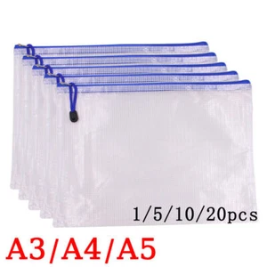5/10/20 x Plastic Zip File Bags Storage Document Folder Protective Wallet Pocket - Picture 1 of 11
