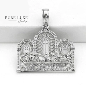 Men's Silver.Stainless-Steel,Jesus Last Supper.Charm CZ Pendant Unisex,BOX - Picture 1 of 2