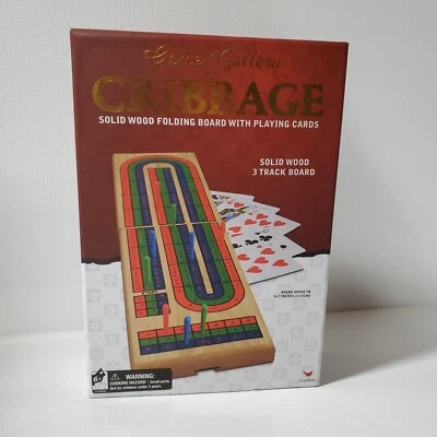Cribbage Solid Wood Folding Board With Playing Cards 3 Track Board Pegs READ - Image 1 of 4
