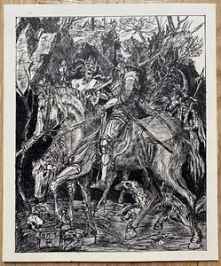 Tuschezeichnung nach Dürrer. Ritter Todt und Teufel. Motiv: 12,4x15,5 cm. - Picture 1 of 5