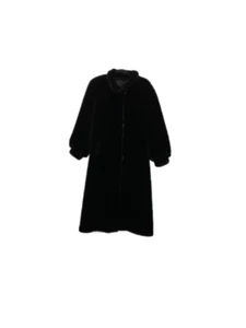 VINTAGE MARVIN RICHARDS Womens Sz S Long Black Faux Fur Reversible Coat Mobwife - Picture 1 of 12