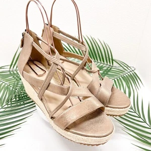 Eileen Fisher Wanda Metallic Nude Strappy Espadrille Wedge Sandal Size 9.5 NWOB - Picture 1 of 10