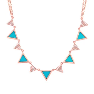 Collar Triangular De Turquesa Con Diamante Natural De Oro Rosa De 14K 1.14 TCW - Imagen 1 de 2