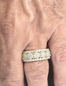 3.00 Cts Round Earth Mined 210 Diamonds Wide Pave Eternity Band Ring 10K Gold - Picture 1 of 9