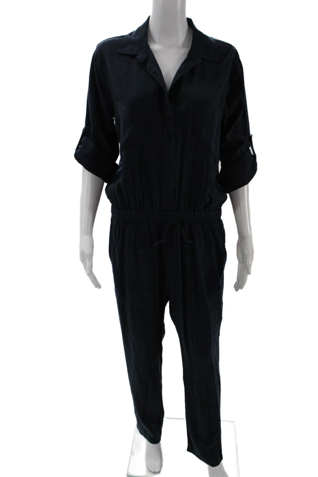 Bella Dahl Womens Dark Blue Collared Long Sleeve Jumpsuit Size M - Image 1 of 4