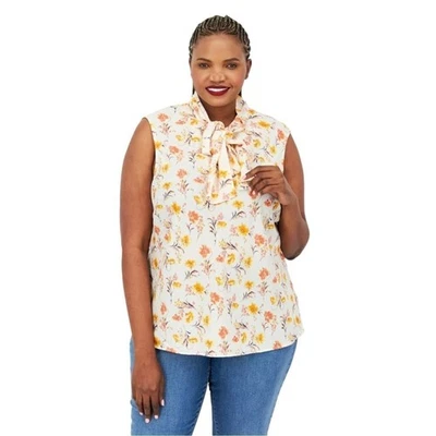 Bar III Tie Neck Floral Sleeveless Blouse Top size 2X - Image 1 of 4