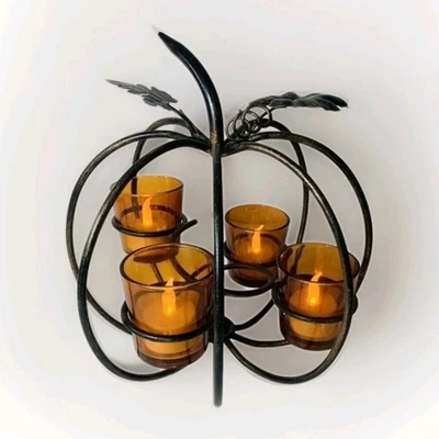 Candelabro votivo calabaza de metal centro de mesa cosecha de otoño 10" decoración de otoño Foto 1 de 4