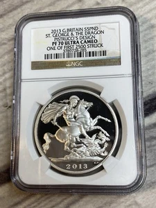 2013 G. Gran Bretagna Drago San Giorgio NGC PF70 Ultra Cameo Pistrucci’s Design Argento - Foto 1 di 2