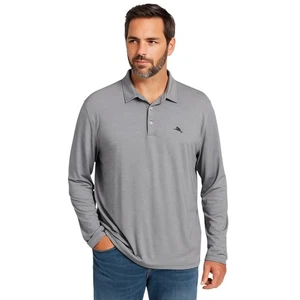 Tommy Bahama XL Shirt Long Sleeve Polo Shirt Gray Marlin Logo Casual 1396 - Picture 1 of 7