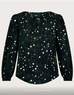 Blusa MONSOON Grande (16) Estampado en Lámina Verde Oscuro Negra Nueva con Etiquetas PVP £55 Foto 1 de 4